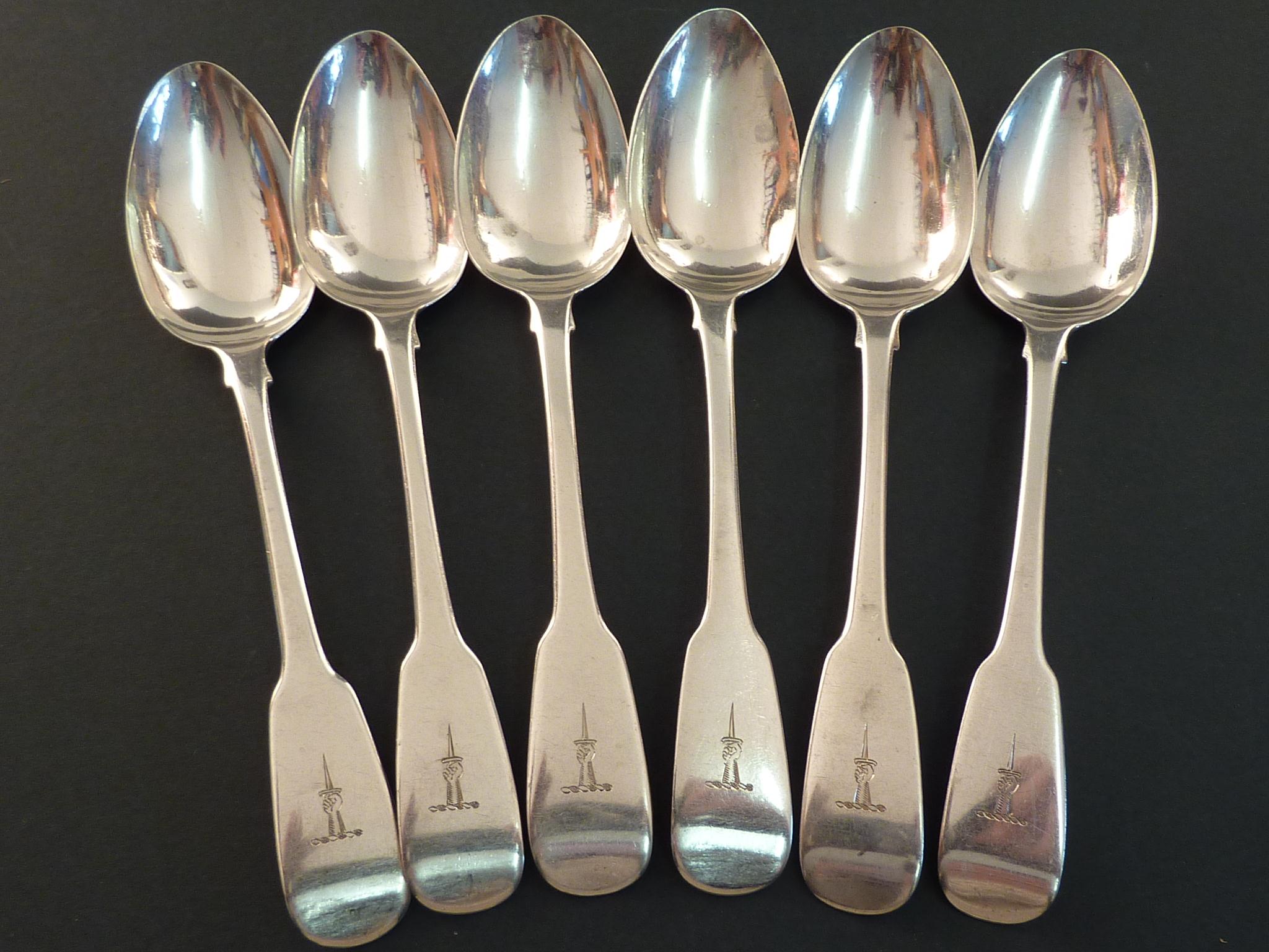 Set Of Six Irish Dublin 1821 Silver Rat Tail Teaspoons (1 of 1)