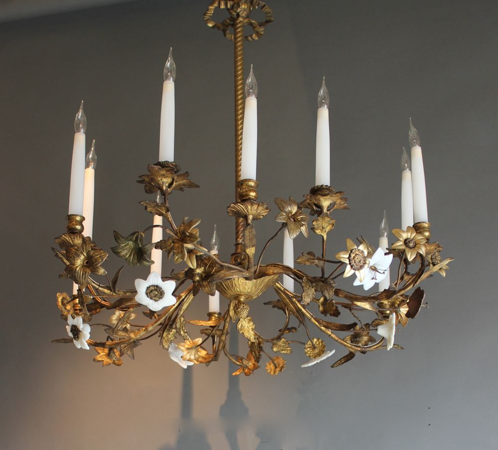 Gilded Brass Antique Chandelier c.1900 (1 of 1)
