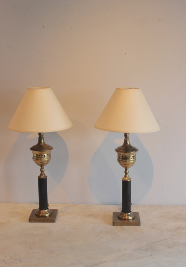 2 Pairs of Ebonised Reeded Brass Lamps (1 of 1)