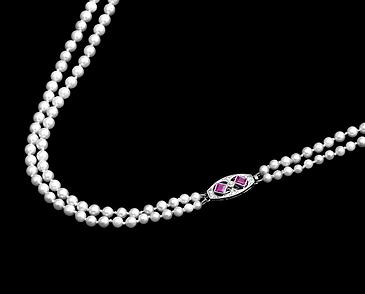 Double String of Pearls with Ruby & Diamond Clasp c.1925 (1 of 1)