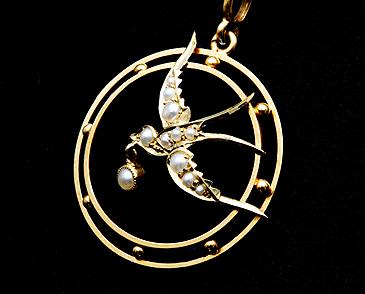 Swallow Pearl & Gold Necklace c.1900 (1 of 1)