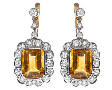 Art Deco Citrine & Diamond Cluster Drop Earrings (c.1925) (1 of 1)