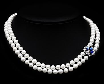 2 Row Pearls with Sapphire & Diamond Clasp (1 of 1)