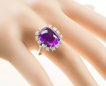 Cabachon Amethyst & Diamond Ring c.1950s (1 of 1)