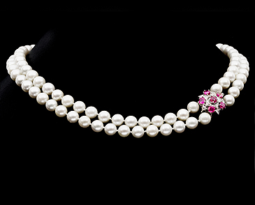 2 Rows of Pearls with Pink Sapphires & Diamond Clasp (1 of 1)
