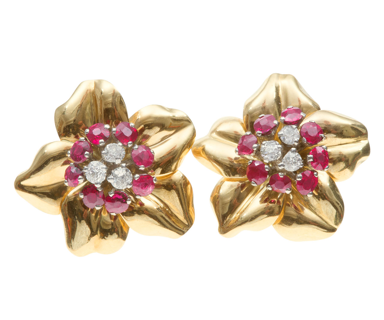 Ruby & Diamond Flower Earrings Circa 1955 (1 of 1) Ruby & Diamond Flower Earrings Circa 1955 (1 of 1)