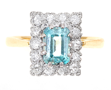 Square Aquamarine & Diamond Ring c.1935 (1 of 1)