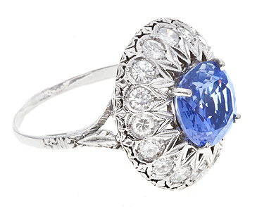Ceylon Sapphire & Diamond Ring c.1930s (1 of 1)