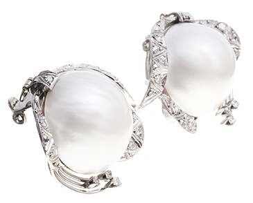 Mabe Pearl & Diamond Earrings c.1950 (1 of 1)