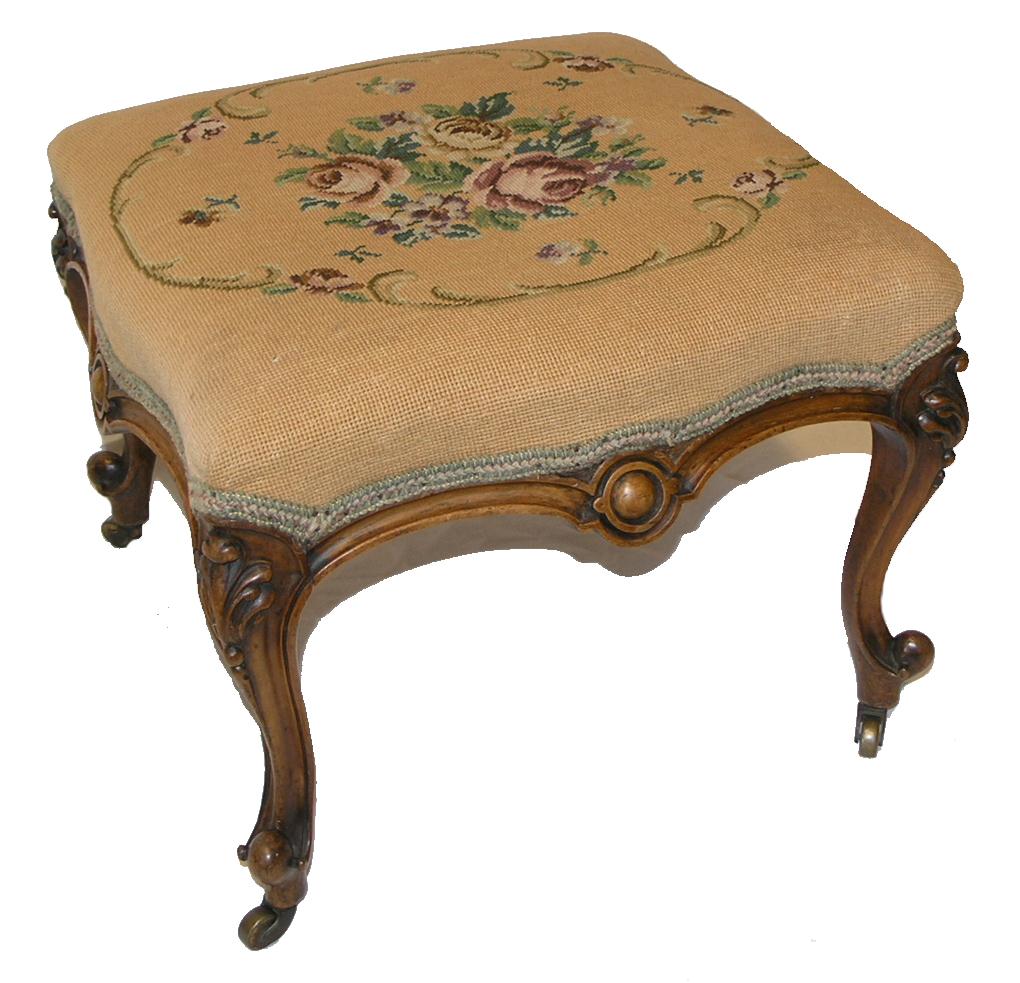 GOOD VICTORIAN WALNUT CABRIOLE LEG STOOL (c.1870) (1 of 1)
