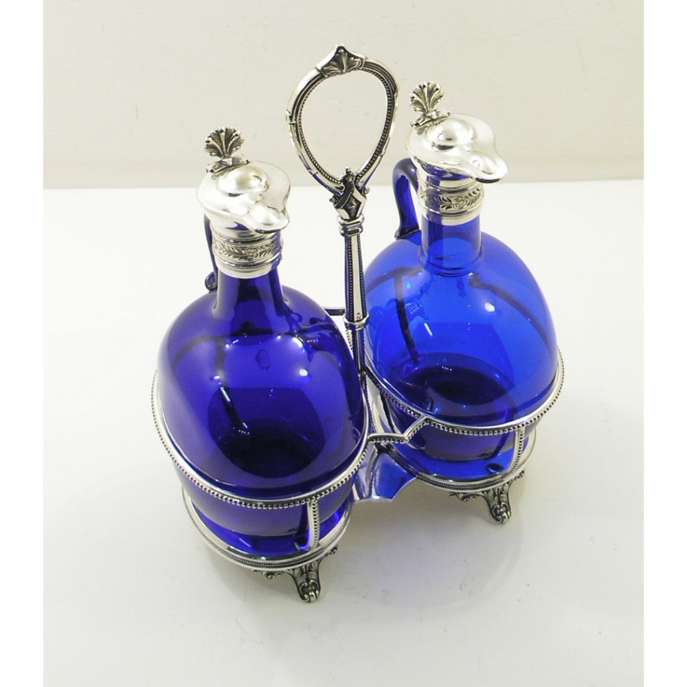 19th Century Bristol Blue & Silver Plated Decanter Set (1 of 1) 19th Century Bristol Blue & Silver Plated Decanter Set (1 of 1)