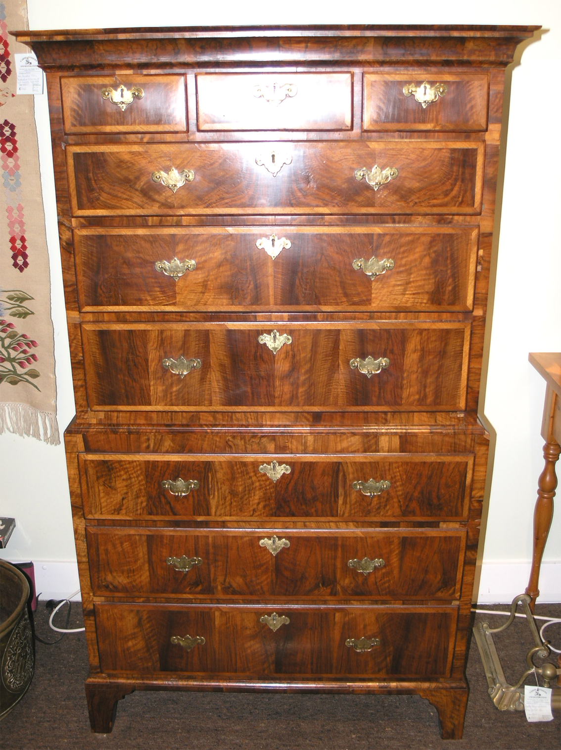 George I Walnut Tallboy, Original Brasses (c.1725) (1 of 1)