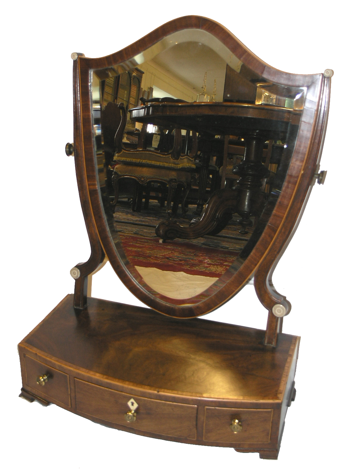 George III Mahogany Shield Shape Toilet Mirror (c.1795) (1 of 1) George III Mahogany Shield Shape Toilet Mirror (c.1795) (1 of 1)