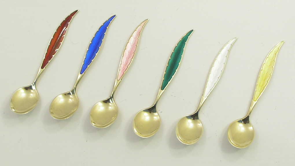 Set of 6 Norwegian Silver & Enamel Demitasse Spoons (1 of 1)