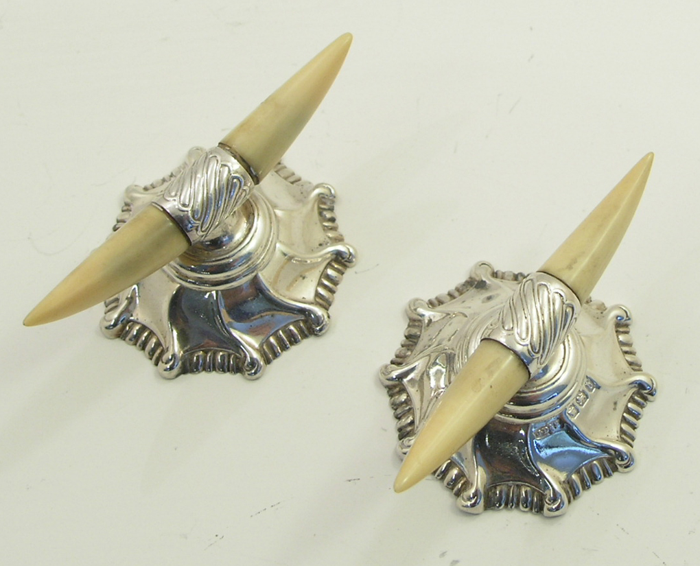 Pair of Victorian Silver & Bone Knife Rests c.1894 (1 of 1)