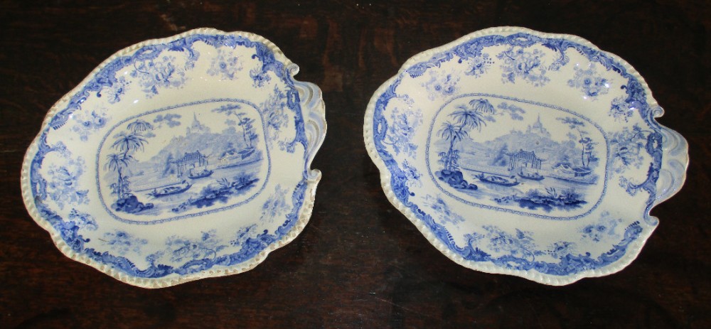 Pair of Blue & White Transferware Side Dishes (1 of 8)