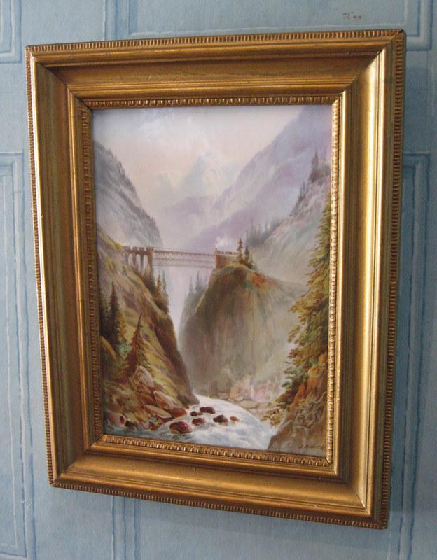 Superb Victorian hand painted Alpine scene on Porcelain (1 of 1)