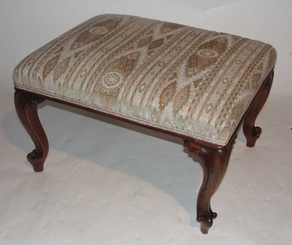 Victorian Walnut Cabriole Leg Stool c.1850 (1 of 1)