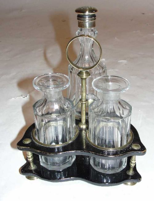Regency Papier Mache Cruet Stand with Glass Bottles c.1820 (1 of 5)