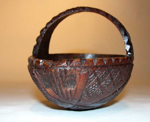 Antique Carved Coconut Basket (c.1870) (1 of 5)