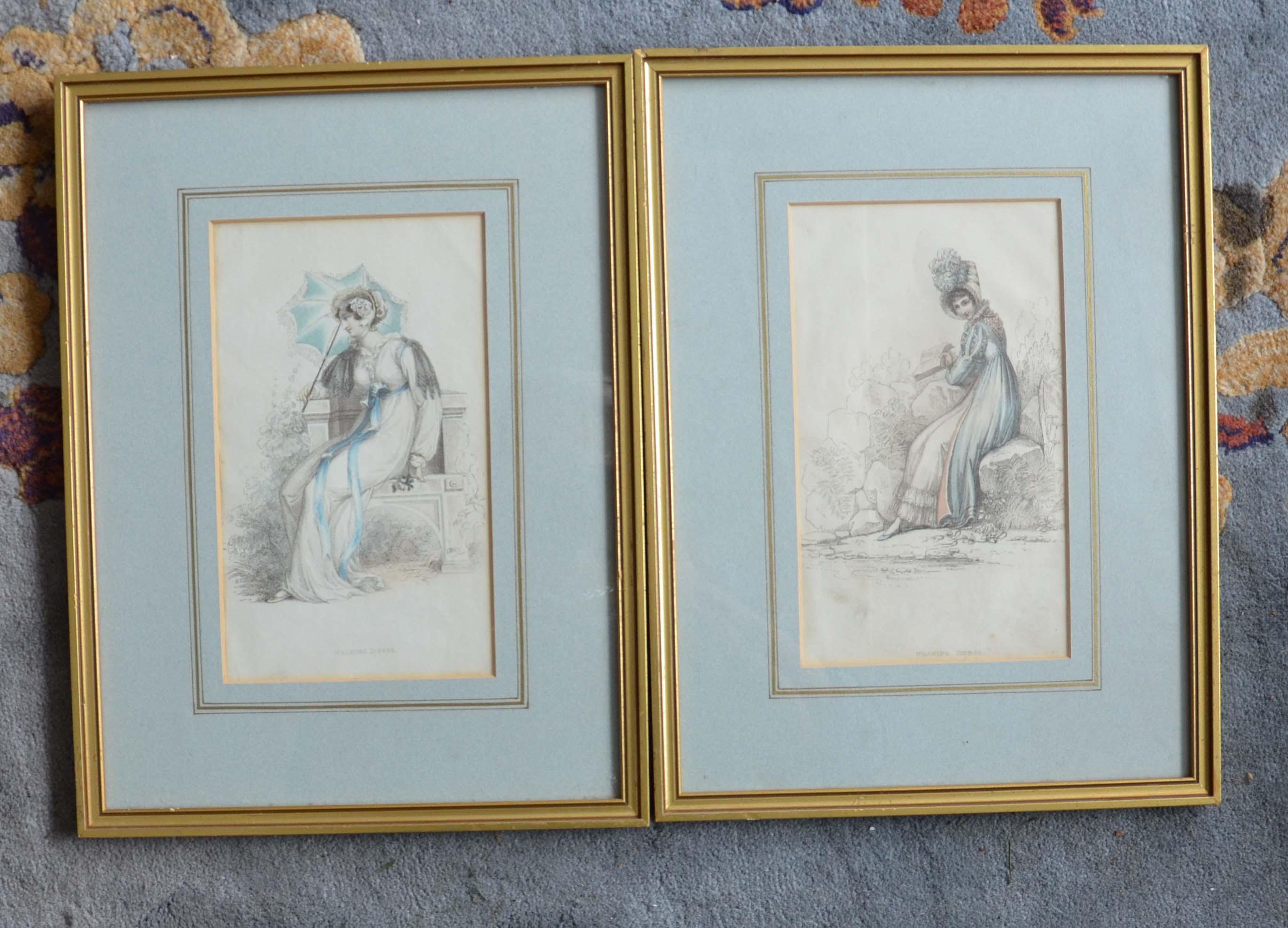 Pair Framed Hand Tinted Georgian fashion Plates (1 of 1)