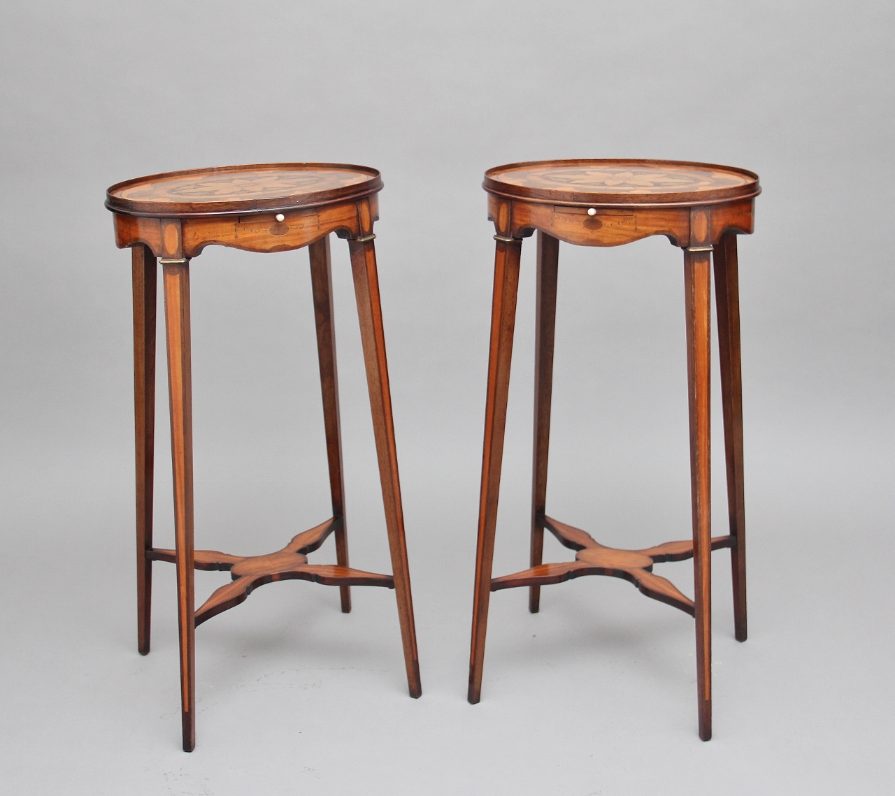 Pair of Sheraton Revival Mahogany & Inlaid Urn Stands (1 of 15)