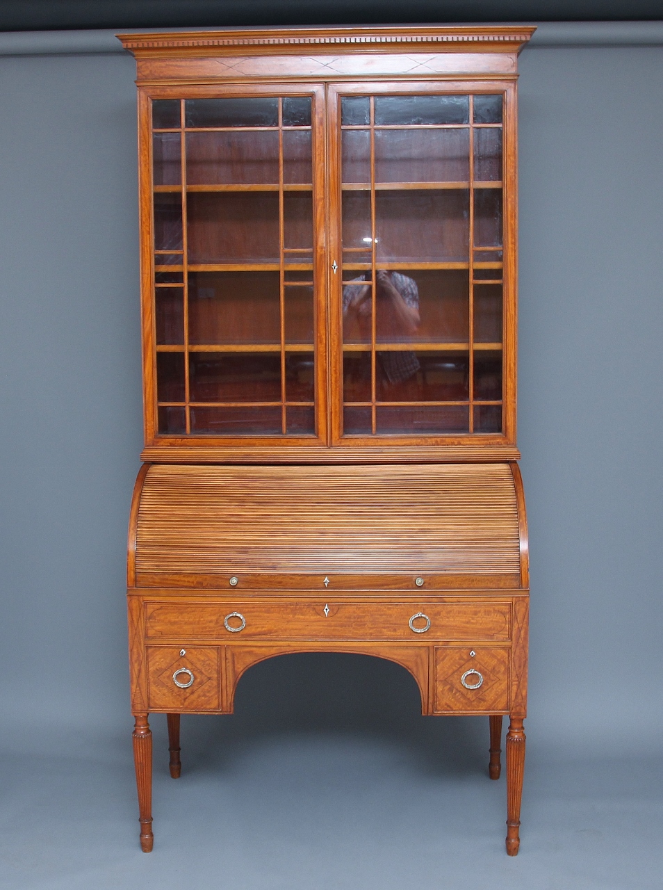 19th Century Satinwood Cylinder Bookcase by 'Edwards & Roberts' (1 of 19)