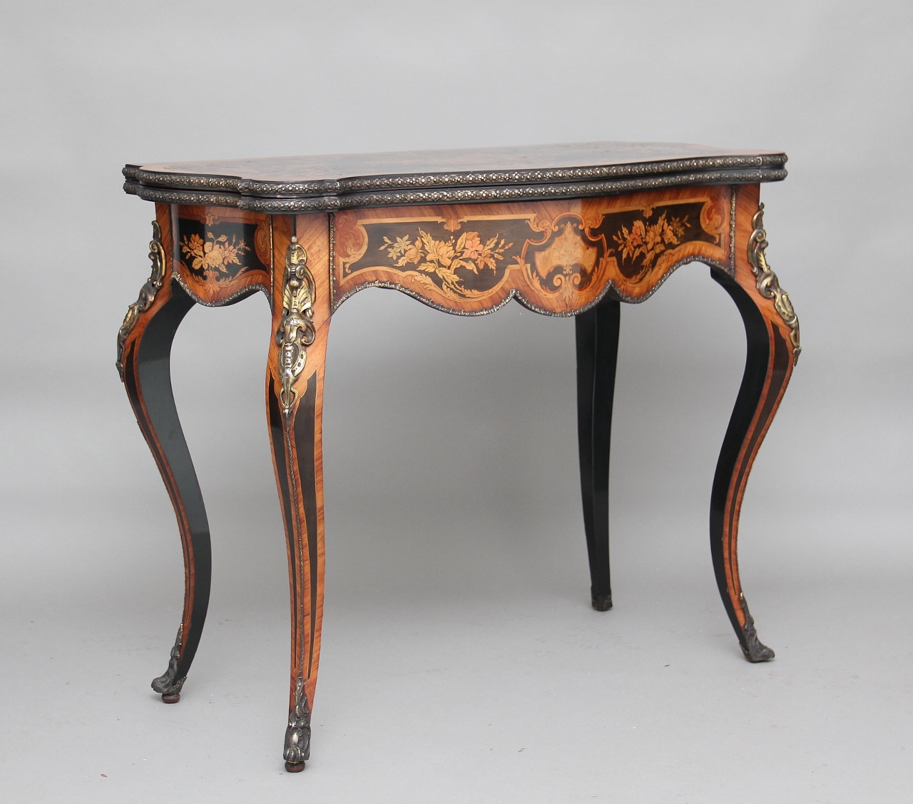 19th Century Ebonised Marquetry & Ormolu Card Table c.1870 (1 of 1) 19th Century Ebonised Marquetry & Ormolu Card Table c.1870 (1 of 1)