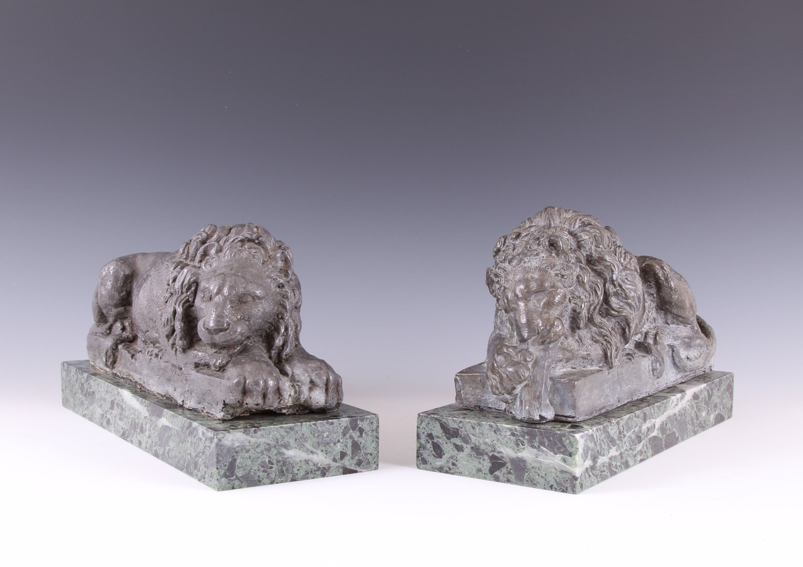 Early 19th Century Pair of Grand Tour Lead Models of the Canova Lions on Verde Antico Marble Plinths (1 of 1) Early 19th Century Pair of Grand Tour Lead Models of the Canova Lions on Verde Antico Marble Plinths (1 of 1)