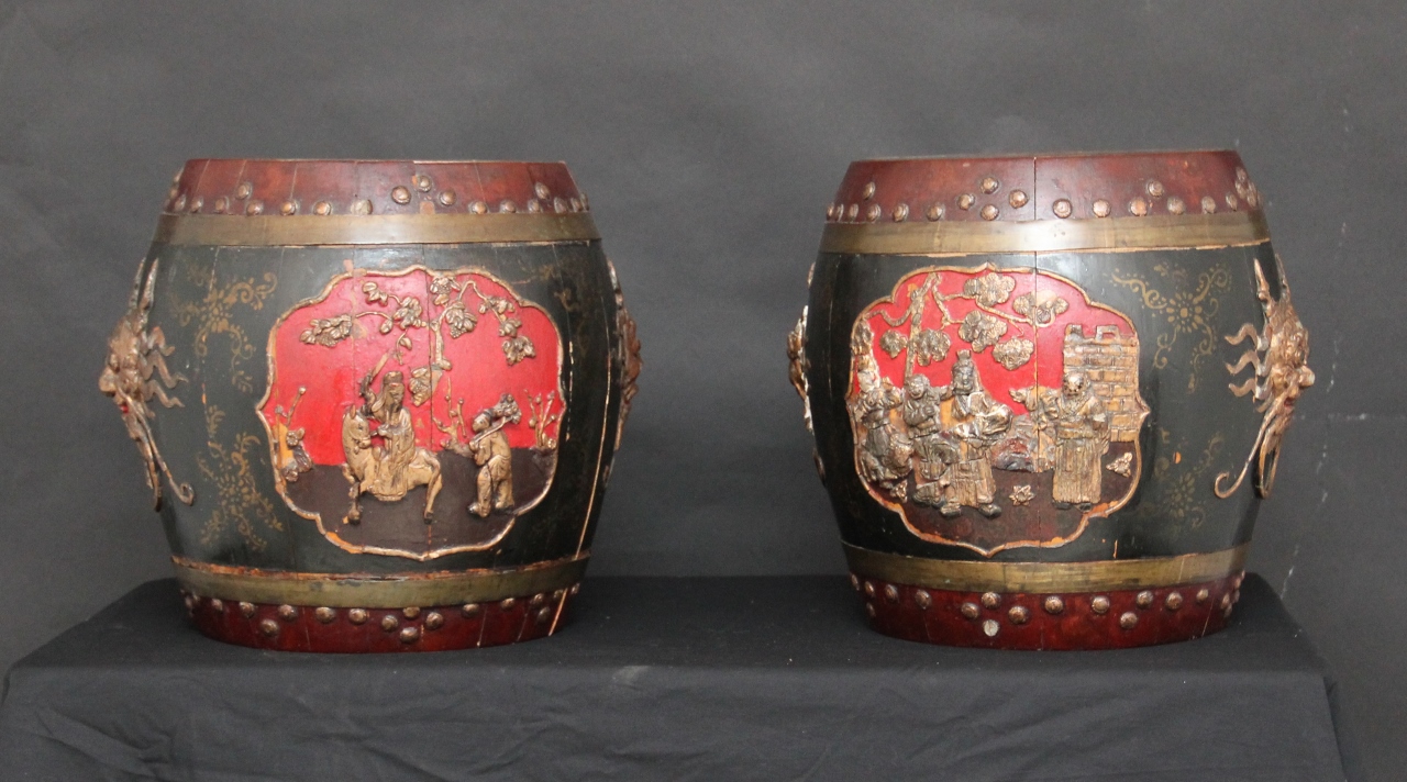 Pair of Chinese Carved Rice Barrels c.1880 (1 of 1)