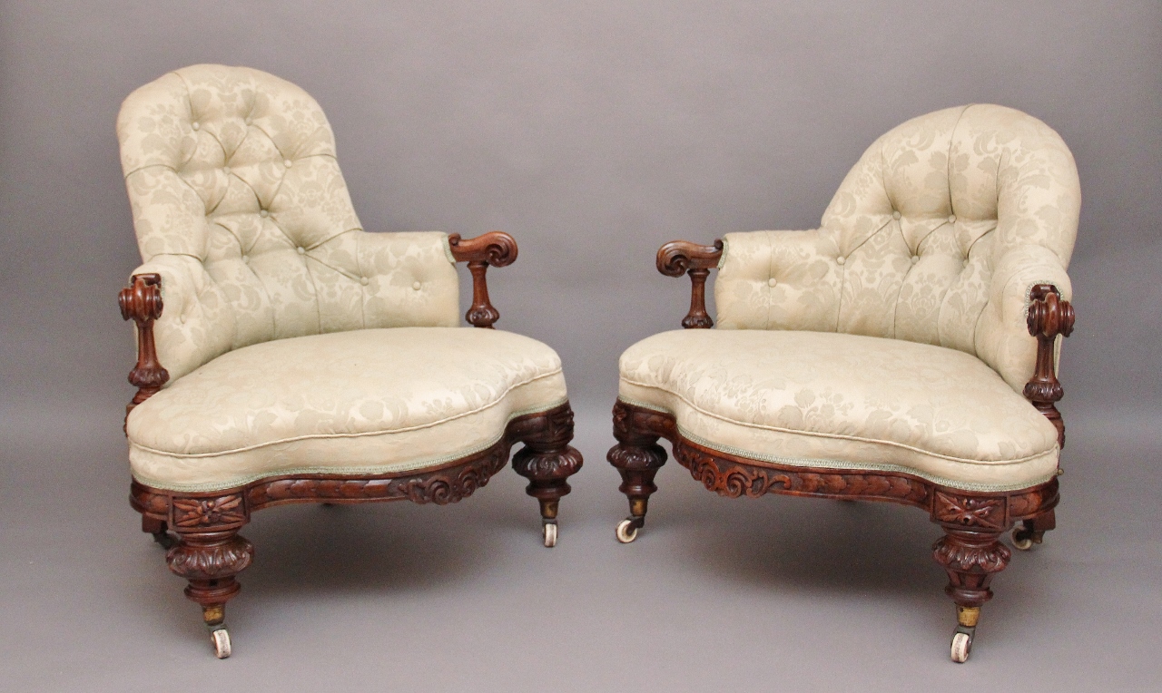Pair Walnut Armchairs (c.1850) (1 of 1)