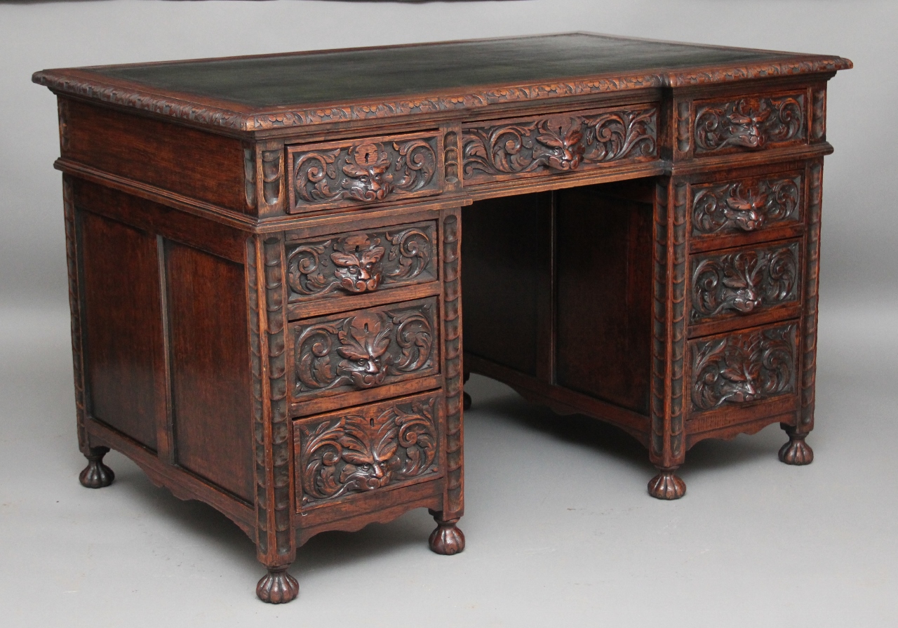 Carved oak pedestal desk (1 of 1)