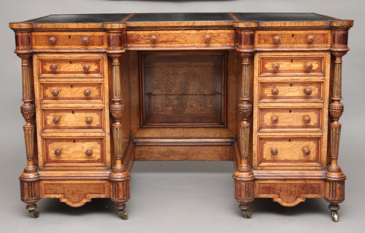 Ash Knee-Hole Desk by "Lamb of Manchester" c.1870 (1 of 1)