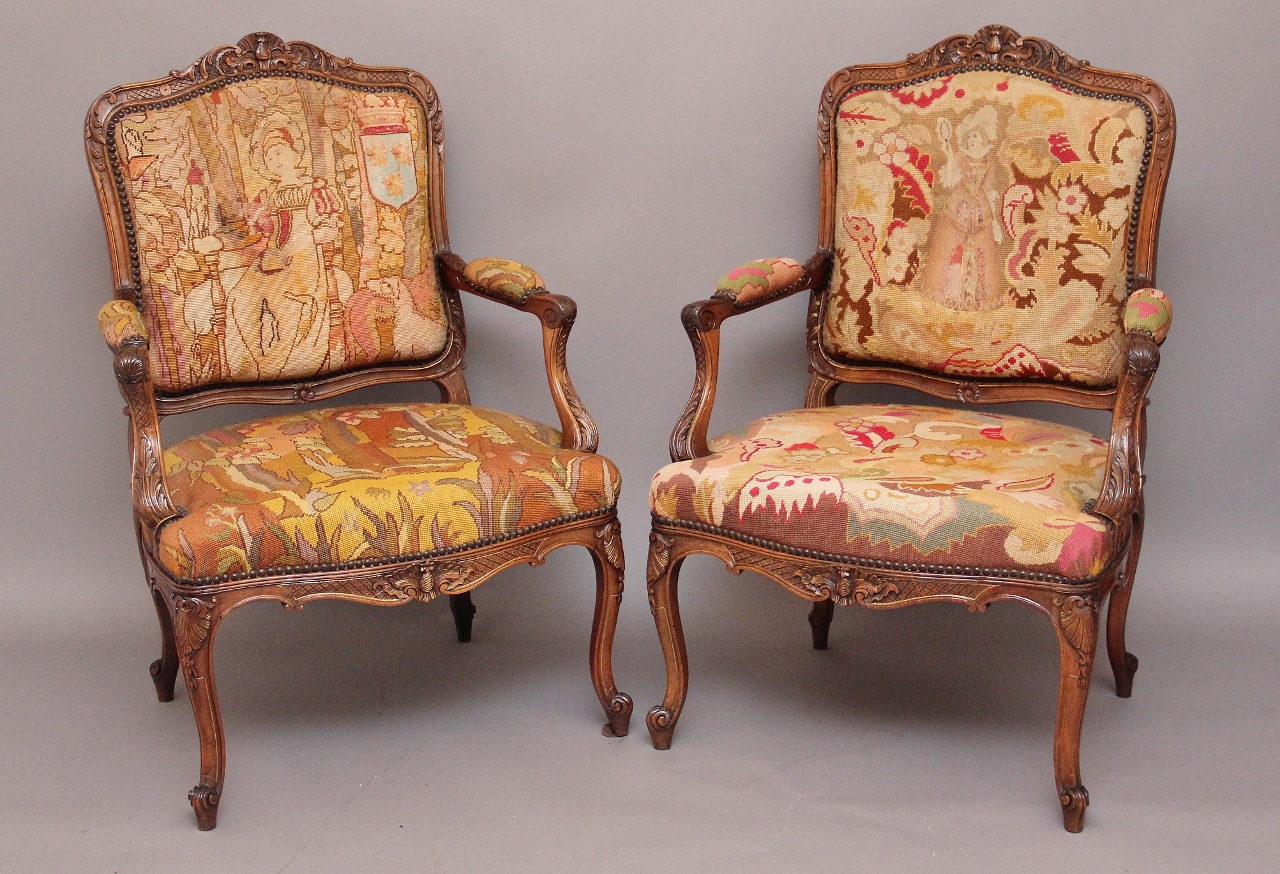 Pair of Carved Walnut Armchairs c.1890 (1 of 1)