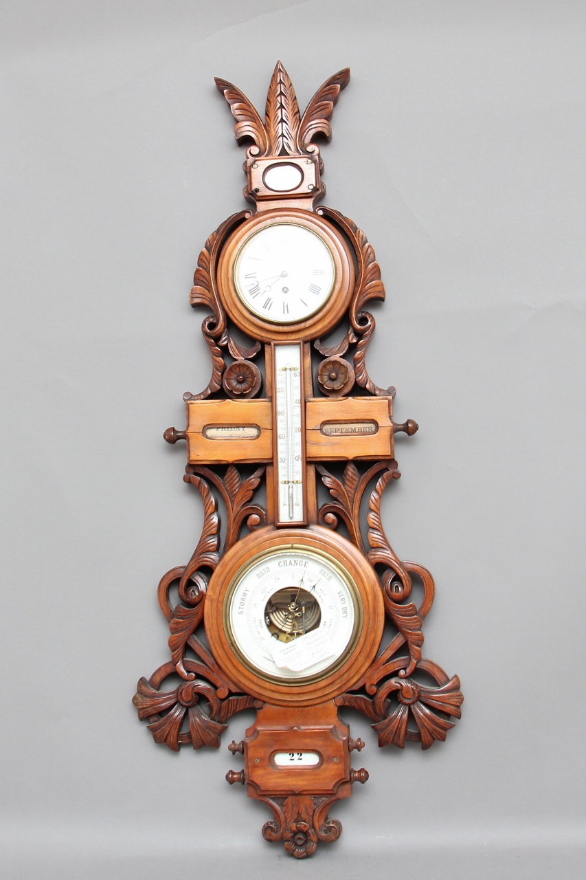 19th Century American Carved Walnut Barometer (1 of 10)