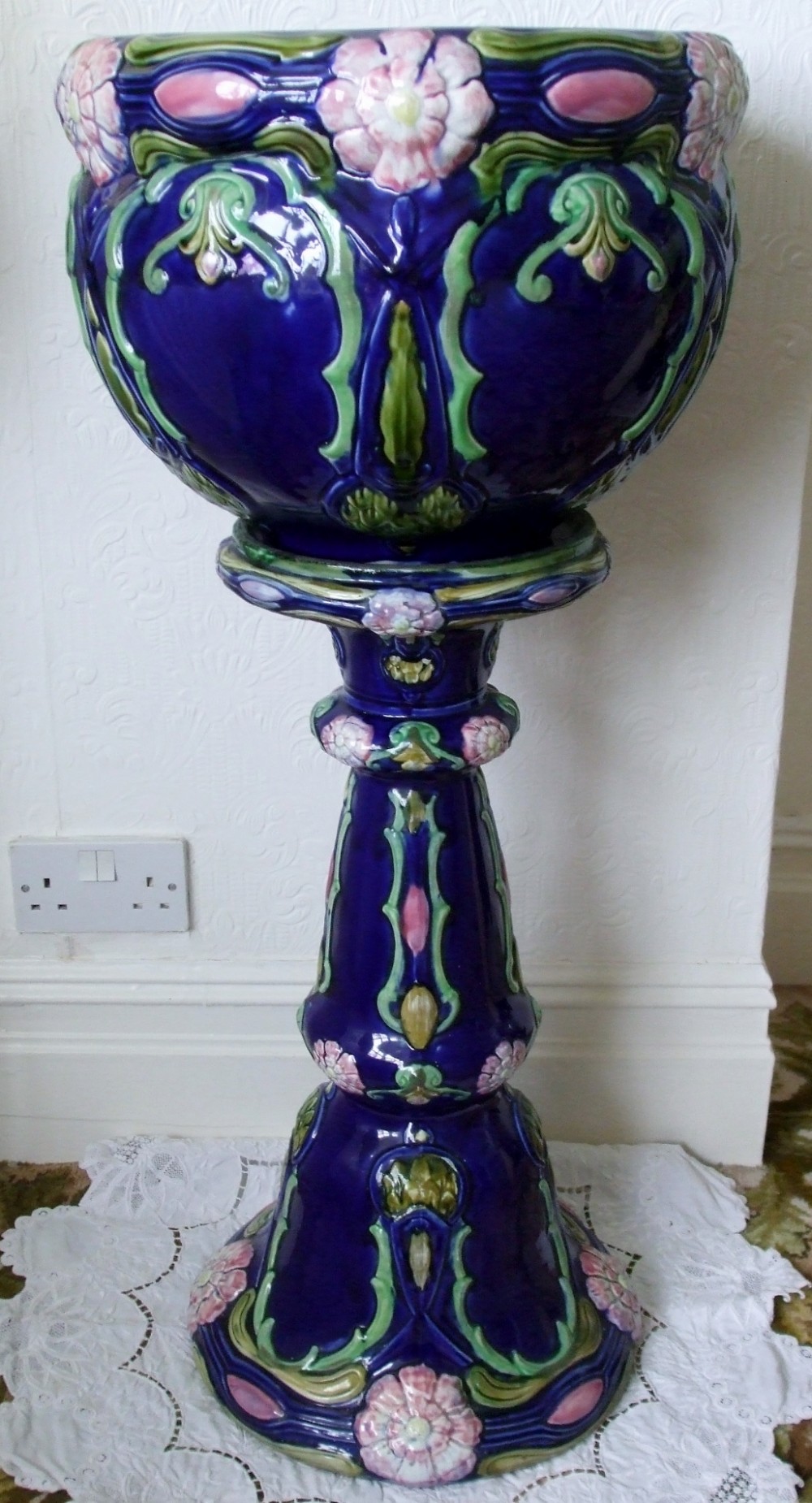 Antique English Victorian Majolica Jardiniere and Stand (1 of 1)