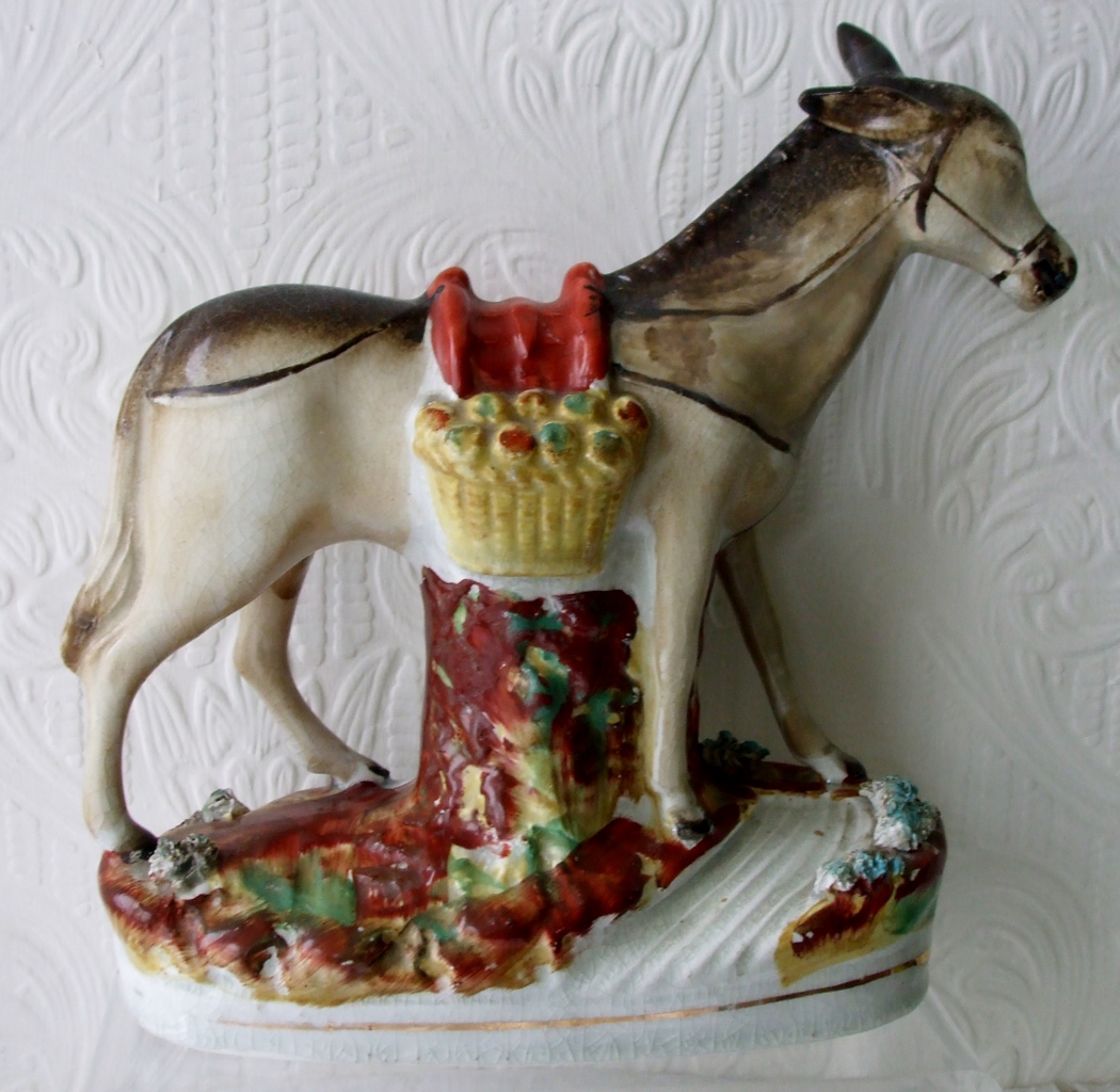 Antique English Victorian Staffordshire Pottery Figure of a Donkey (1 of 1)