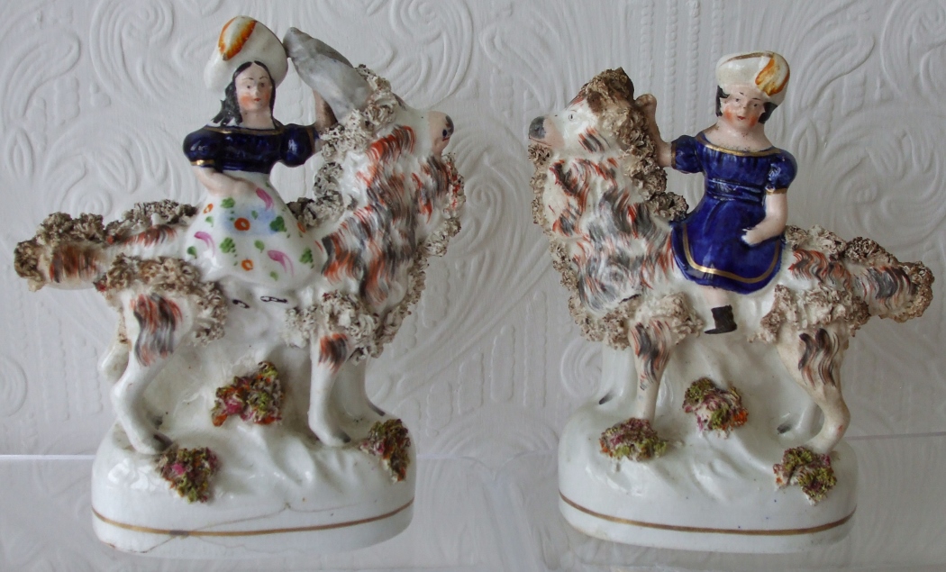 Pair of Antique English Victorian Staffordshire Pottery Royal Portrait Figures ~ "Prince of Wales and Princess Royal On Goats" ~ H598 / H599 (1 of 5)