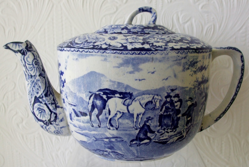 Antique English Georgian Blue and White Transfer "Pratt's Native Scenery" Pattern Teapot (1 of 1)
