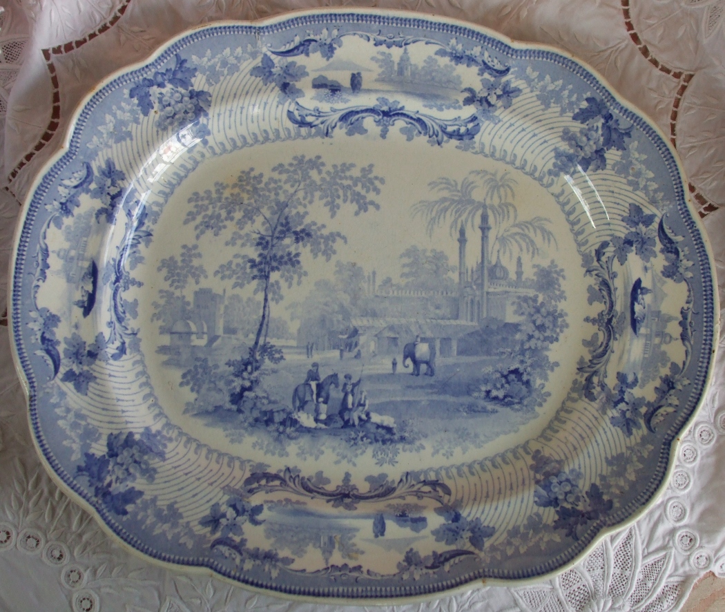 Antique English Georgian Blue and White Transfer "Delhi, Hindoostan" Pattern Pottery Dish (1 of 1)
