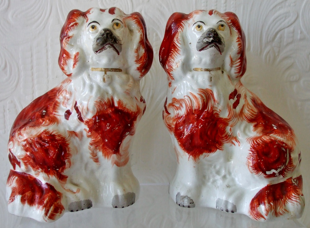 Pair of Antique English Victorian Staffordshire Pottery "Comforter" Spaniels (1 of 1)