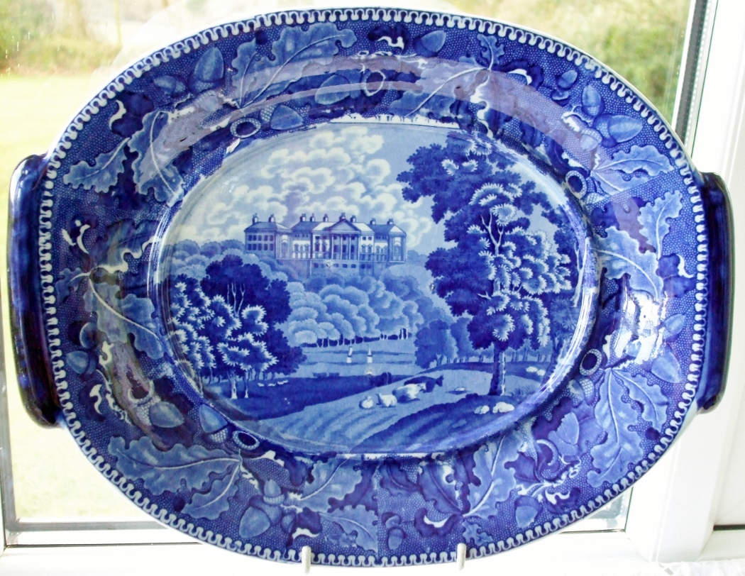 Antique English Georgian Blue and White Transfer "Harewood House" Pattern Pottery Soup Tureen Stand (1 of 1)
