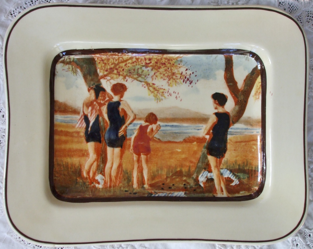 Vintage English Royal Doulton Pottery "Surfing" Sandwich Plate (1 of 2)