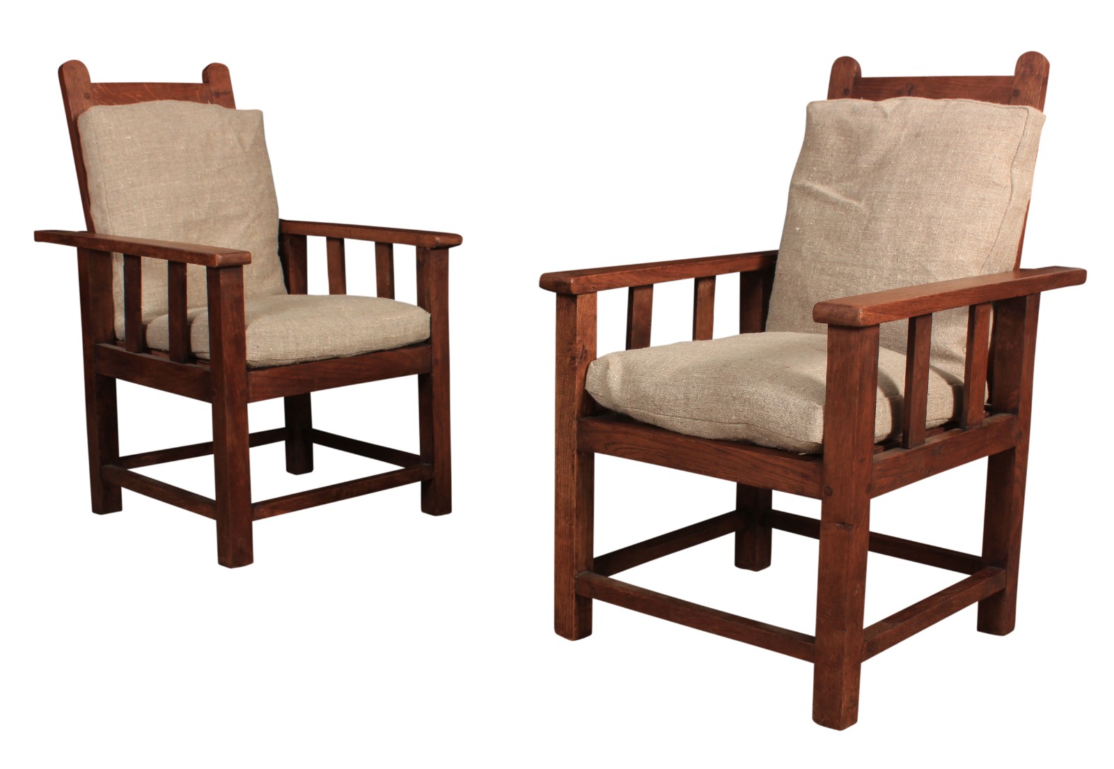 Pair of Solid Oak Reclining Childrens Armchairs c.1920 (1 of 5)