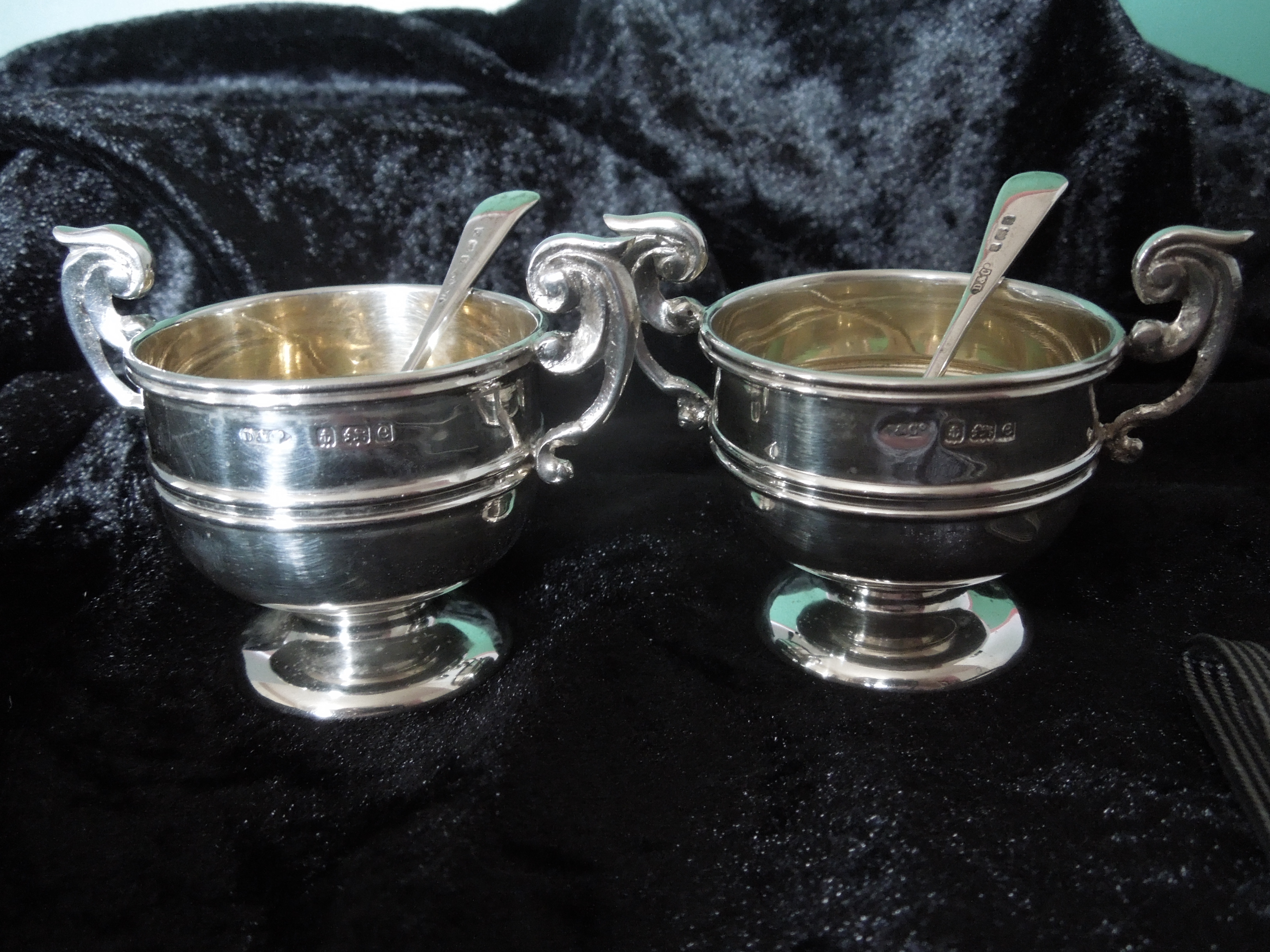 Pair of Unusual Edwardian Salts and Spoons c.1904 (1 of 1)
