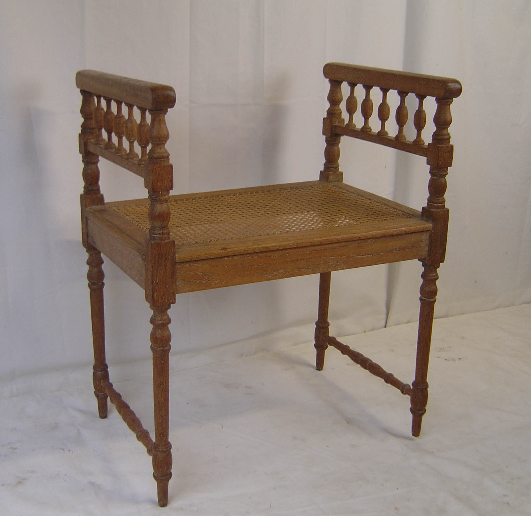 19th Century Limed Oak Stool with Cane Seat (1 of 1)