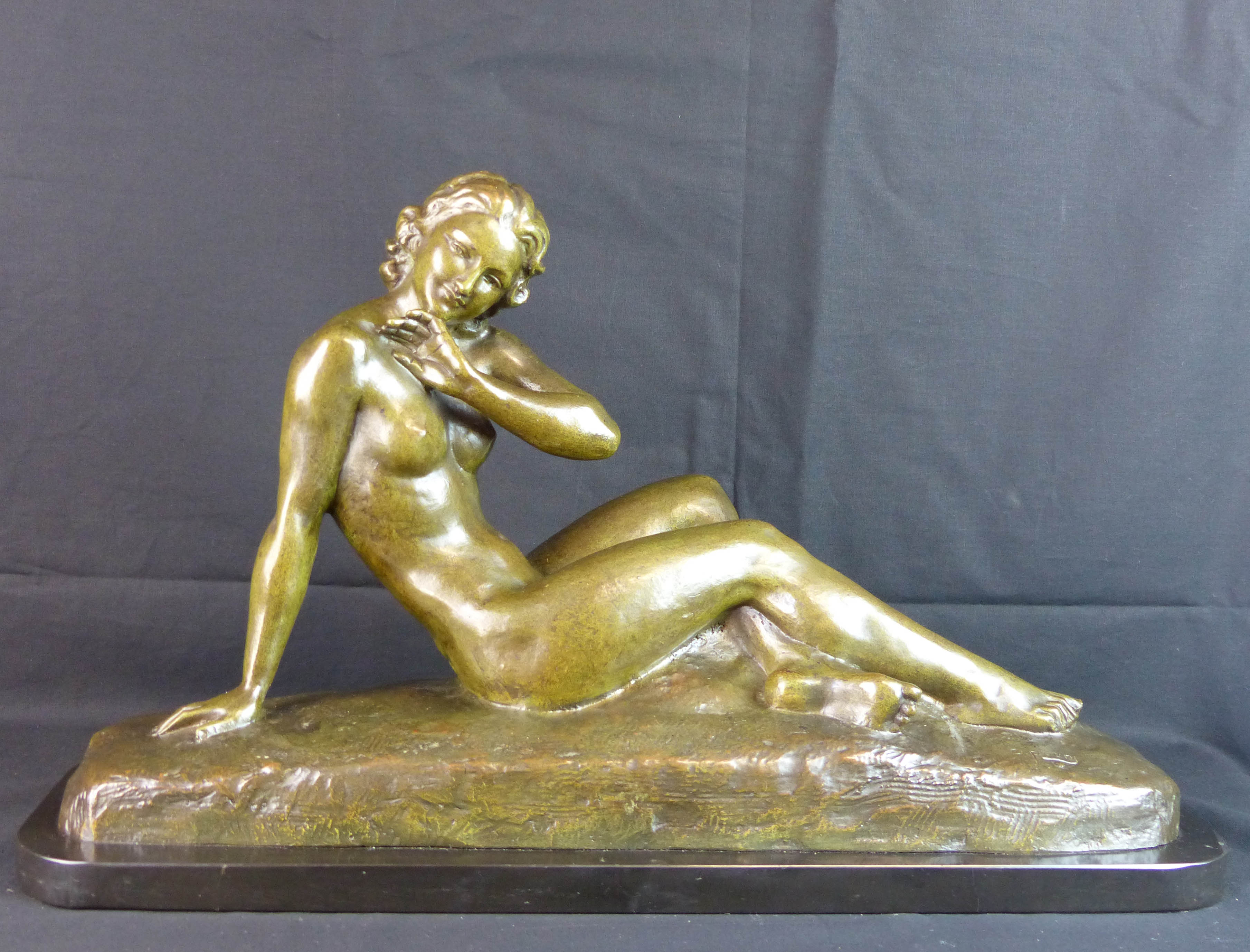 Bronze Art Deco Reclining Nude Sculpture (1 of 7)