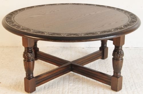 Carved Oak Circular Coffee Table c.1900 (1 of 1)