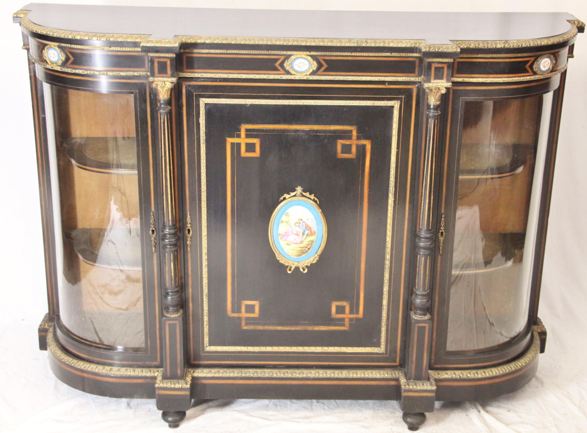 Ebonise Victorian Credenza with Porcelain Plaques c.1870 (1 of 1)