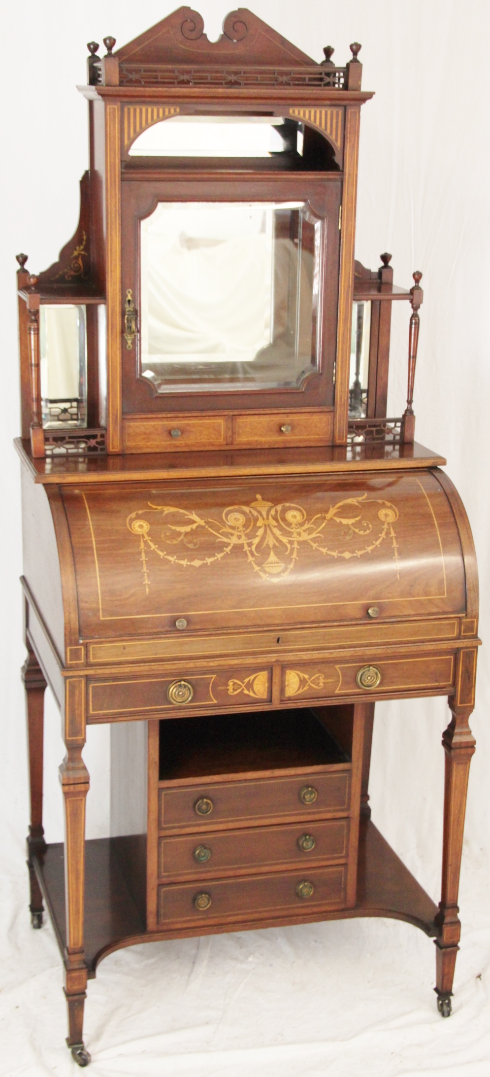 Inlaid Cylinder Bureau Cabinet c.1895 (1 of 1)